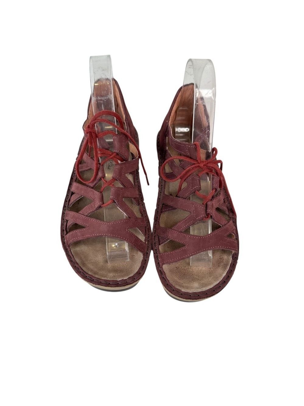Naot Yarrow Gladiator Sandals 36 5 Burgundy Nubuck Lace Up Comfort Wedge